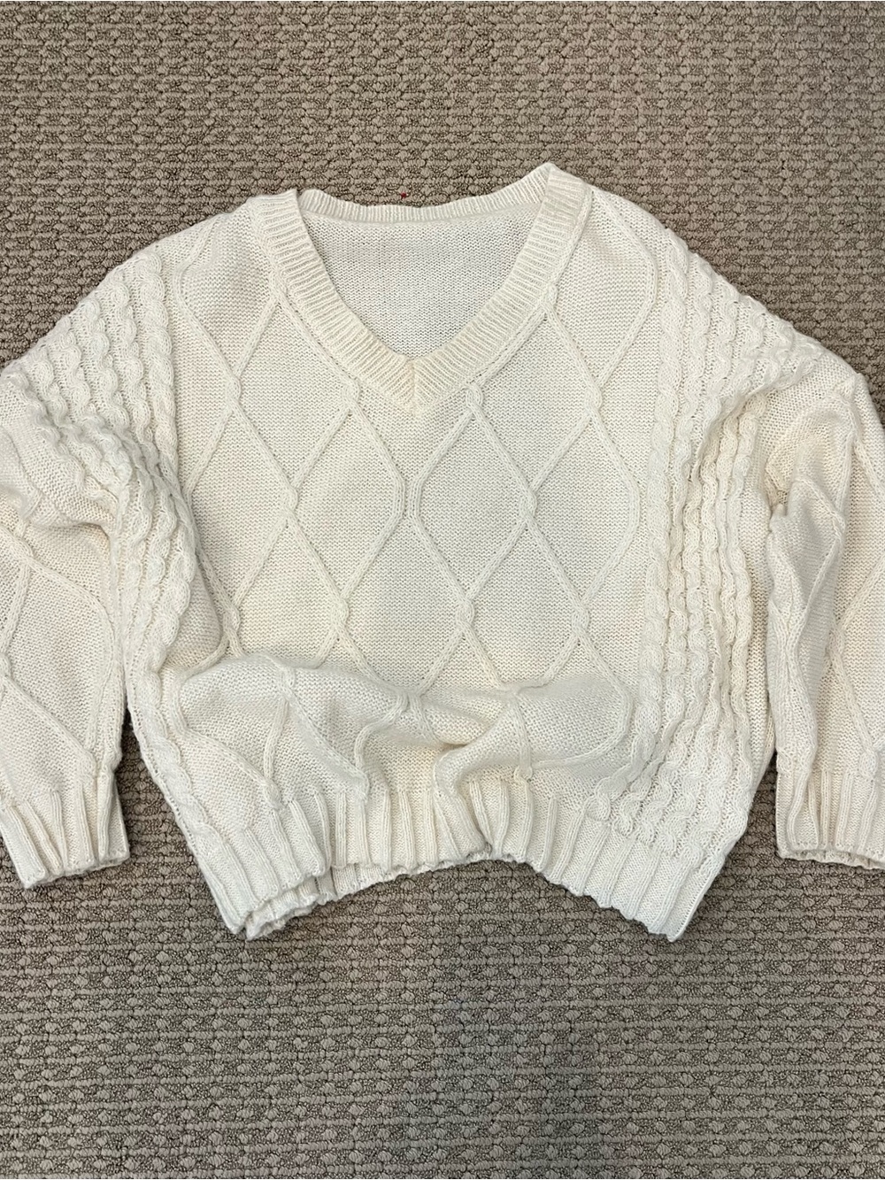 Cream Cable-Knit V-Neck Women's Sweater
